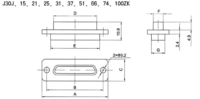 Conector elétrico retangular série J30J